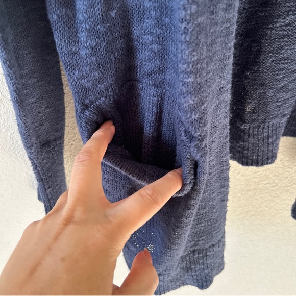 ROXY Knit Cardigan Drop Shoulder Open Front Women’s Large Blue Granny Grandpa - Picture 3 of 10